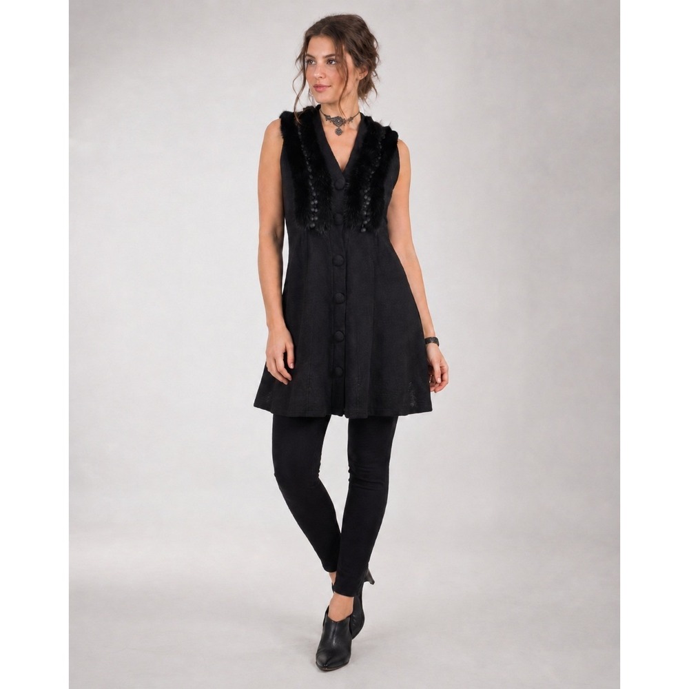 Ryu Sweater Vest Womens Small Black Button Front PomPom Pockets Whimsigoth